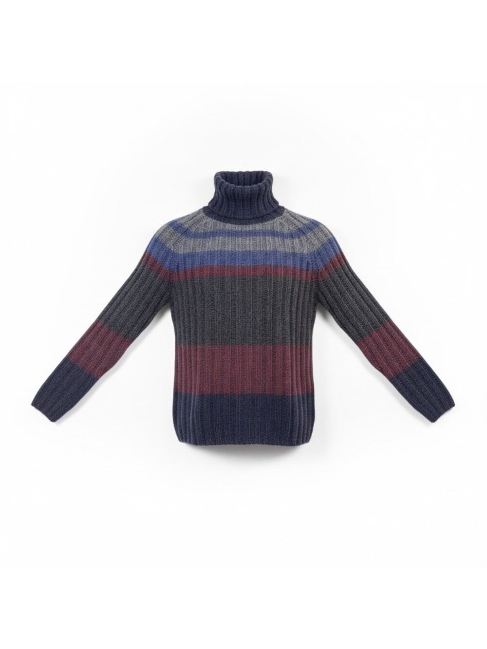 Nautica Mens Gray Multicolor Turtleneck Sweater Ribbed Knit Striped Sz L